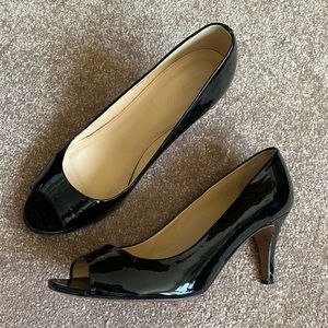 J. Crew Black Leather Peep Toe Pumps